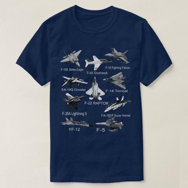 American Fighters Jets F22 Raptor F14 Tomcat Plane T-Shirt (Design Front)