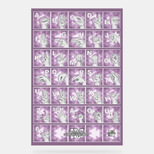 American Finger Alphabet 4 - lavender gray / Acrylic Sign