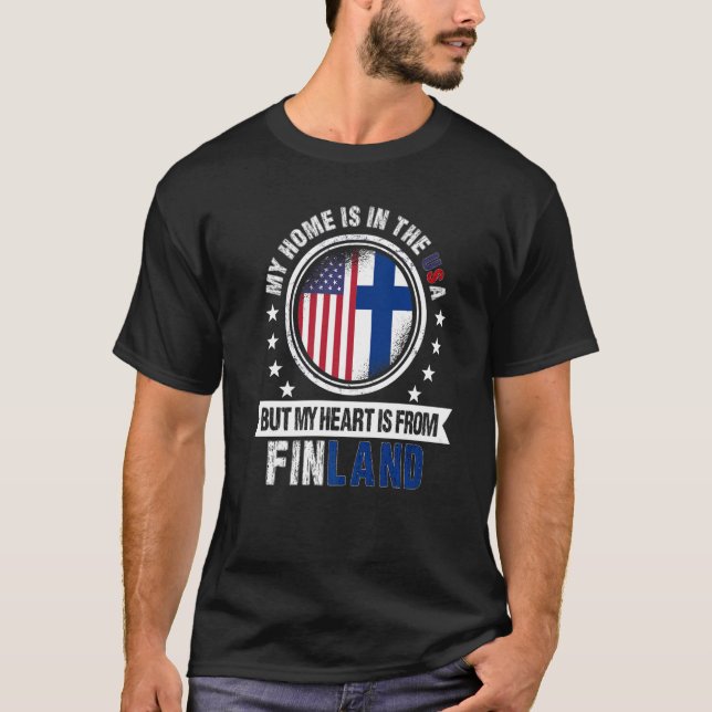 American Finnish Flag Heart from Finland American  T-Shirt (Front)