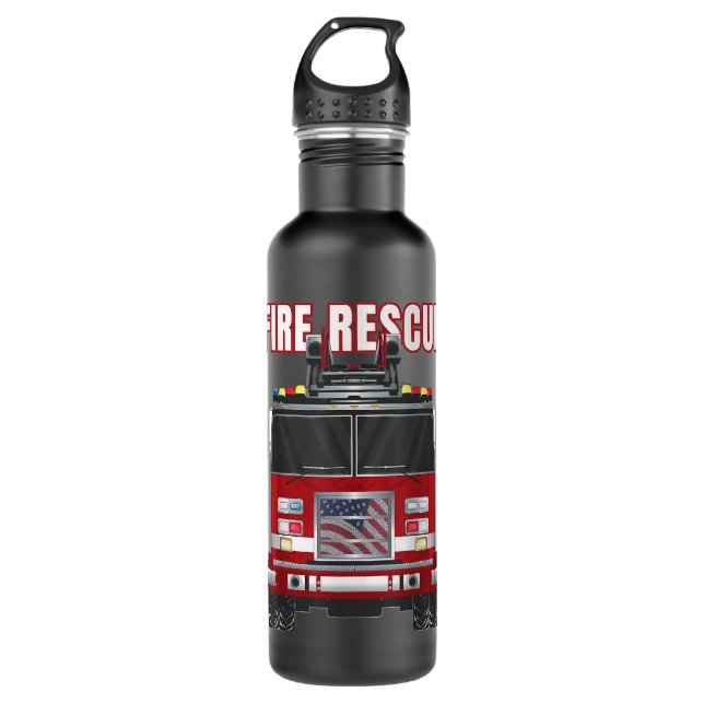 American Fire Rescue Firefighter Department Truck  Stainless Steel Water Bottle (Front)