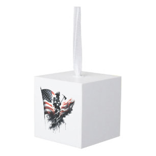  American firefighter.Flag of the United States. Cube Ornament