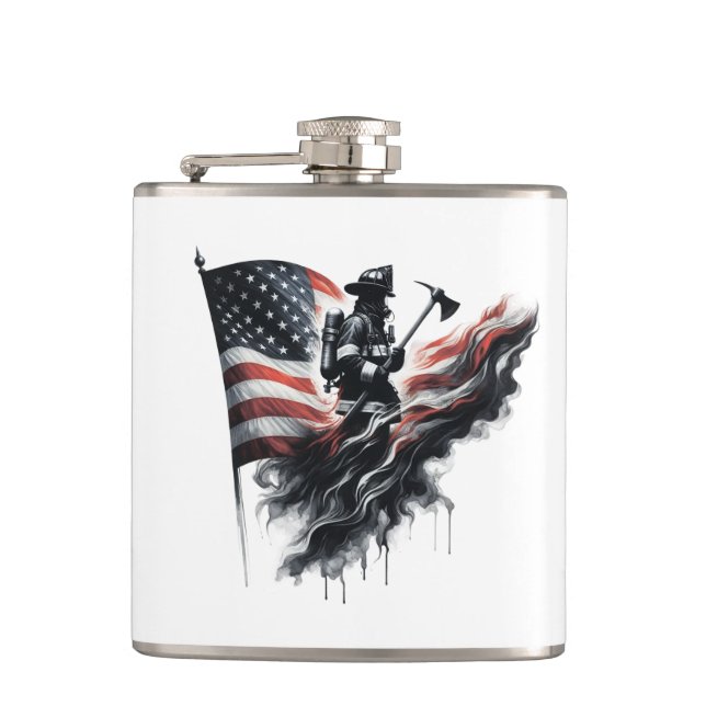  American firefighter.Flag of the United States. Flask (Front)