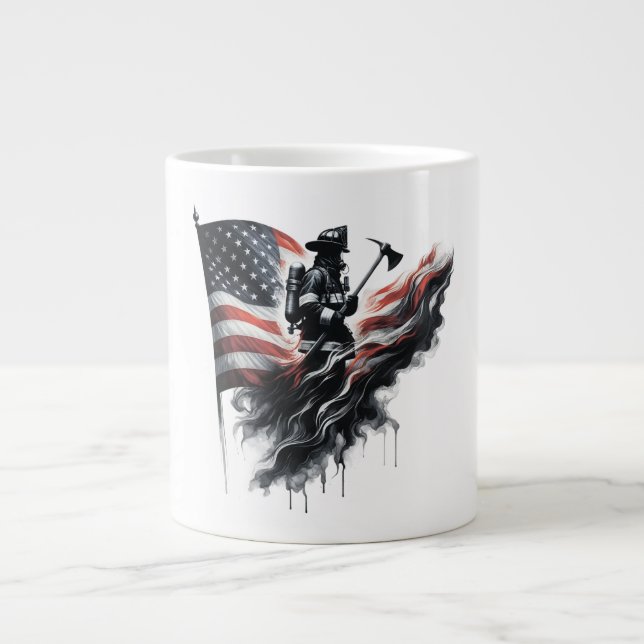  American firefighter.Flag of the United States. Giant Coffee Mug (Front)