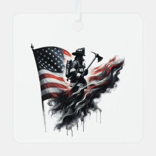 American firefighter.Flag of the United States. Metal Ornament