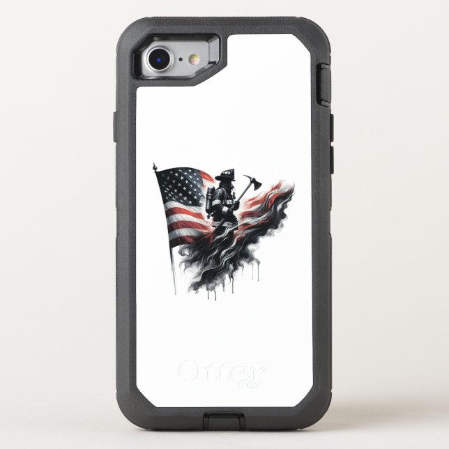  American firefighter.Flag of the United States. Otterbox iPhone Case (Back)