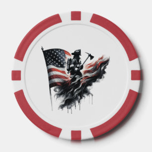 American firefighter.Flag of the United States. Poker Chips