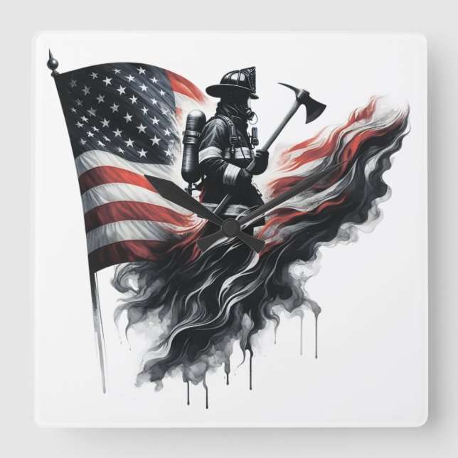  American firefighter.Flag of the United States. Square Wall Clock (Front)