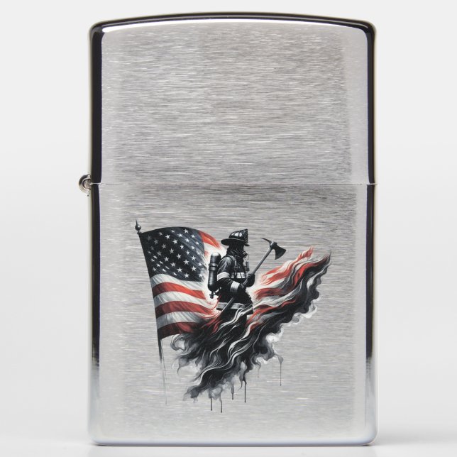  American firefighter.Flag of the United States. Zippo Lighter (Front)