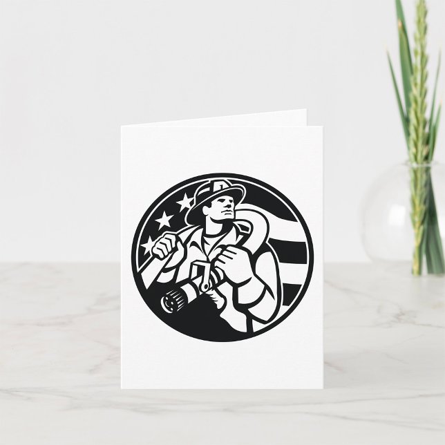 American Firefighter Hero Bold Black And White  Card (Creator Uploaded)