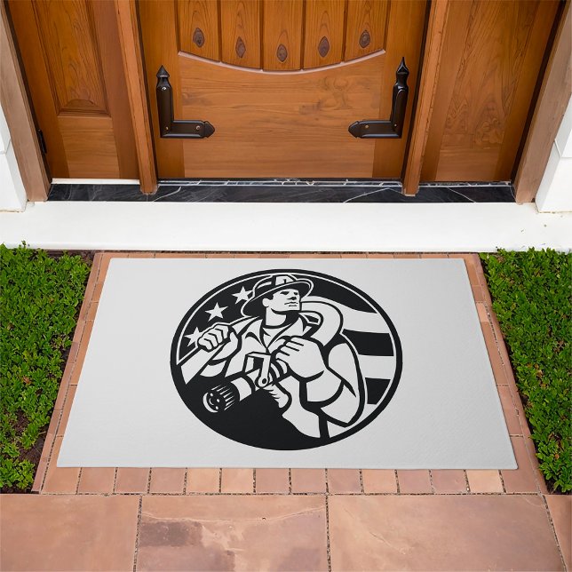 American Firefighter Hero Bold Black And White  Doormat (Creator Uploaded)