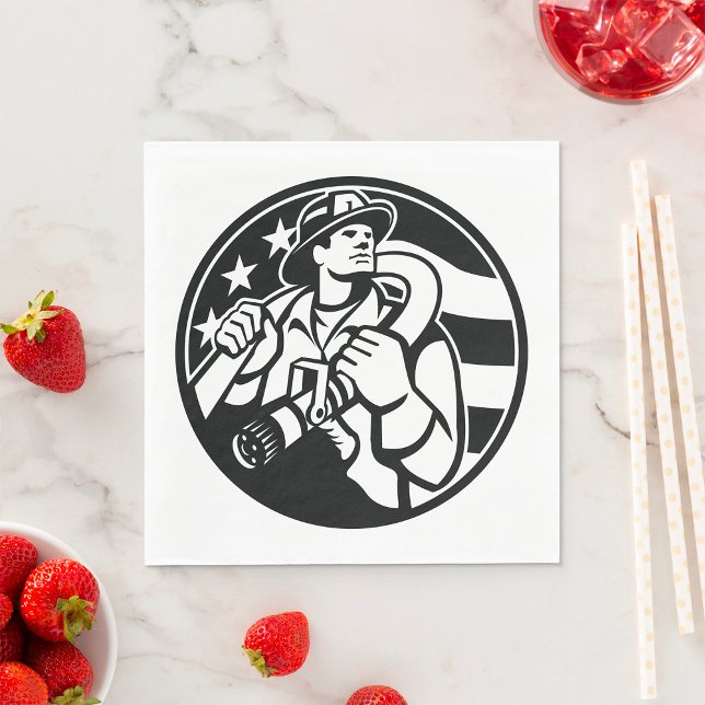 American Firefighter Hero Bold Black And White  Napkins (Creator Uploaded)