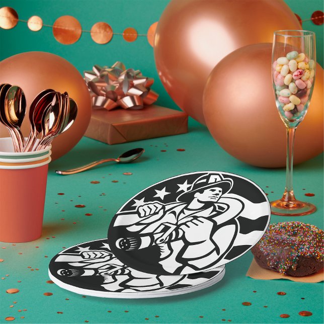 American Firefighter Hero Bold Black And White  Paper Plates (Creator Uploaded)