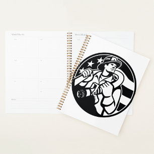 American Firefighter Hero Bold Black And White Planner