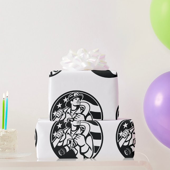 American Firefighter Hero Bold Black And White  Wrapping Paper (Creator Uploaded)