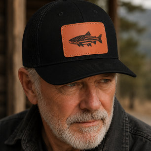 American Fish Artwork Aquatic Wildlife USA Flag Leather Patch Hat