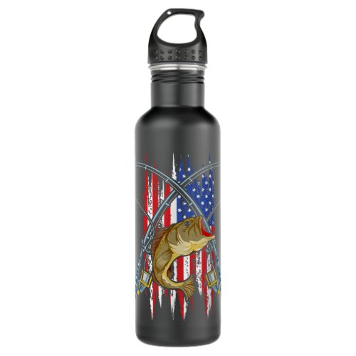 American Fishermen US Flag Fishing Rod 4th Of July Stainless Steel Water Bottle