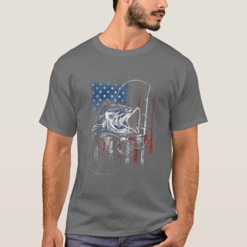 American Fishing Rod Flag Fisherman Us12  T_Shirt