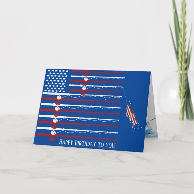 American fishing rod flag with fish card (Front)
