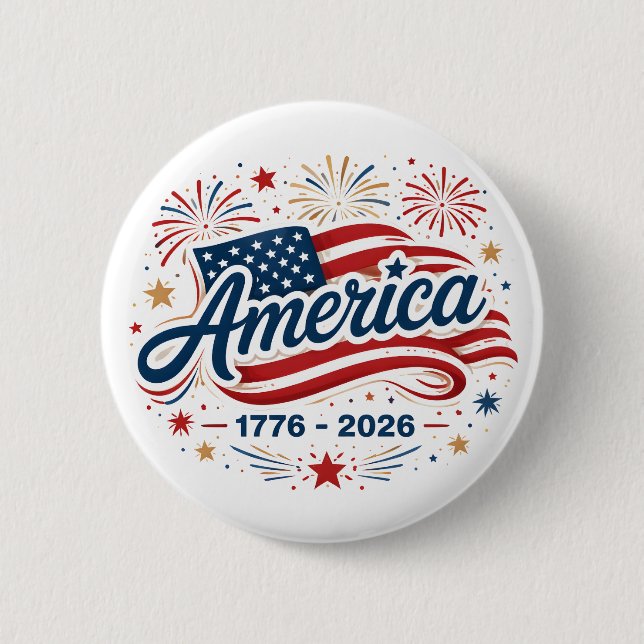 American Flag 1776 2026 Fireworks Stars Button (Front)