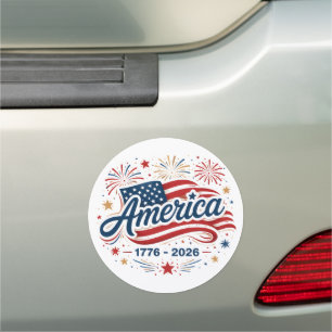 American Flag 1776 2026 Fireworks Stars  Car Magnet