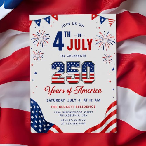 American Flag 250 Years 4th of July Party Invitation