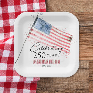 American Flag 250 Years Freedom 4th of July Party Paper Plates