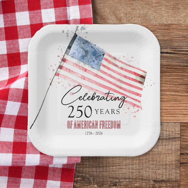 American Flag 250 Years Freedom 4th of July Party Paper Plates (Creator Uploaded)