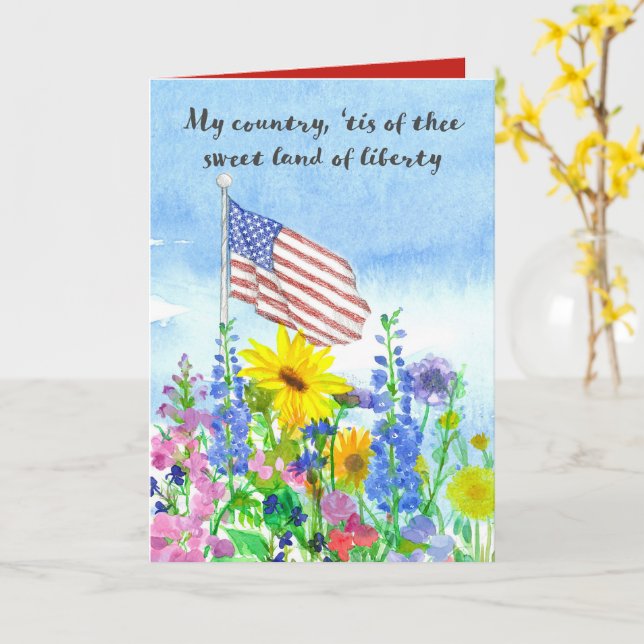 American Flag 250th Anniversary Independence Day Card (Yellow Flower)