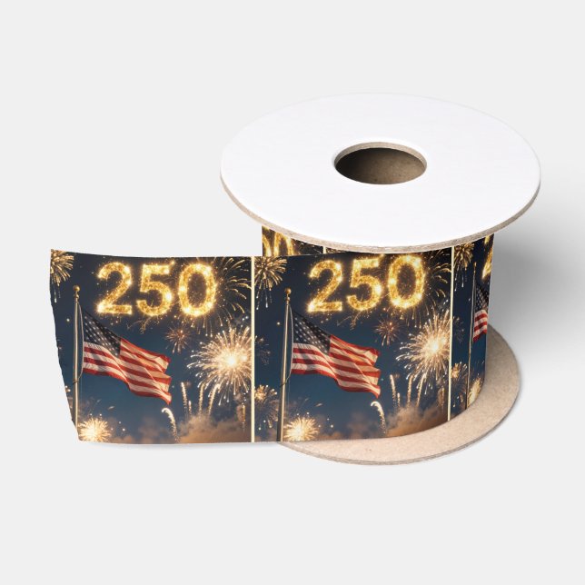 American Flag 250th Birthday Party Satin Ribbon (Spool)