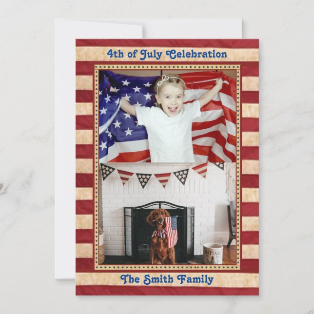 American Flag 2 Family Photo 4th of JULY Celebrate Invitation (Front)