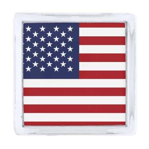 American Flag 2 Silver Finish Lapel Pin