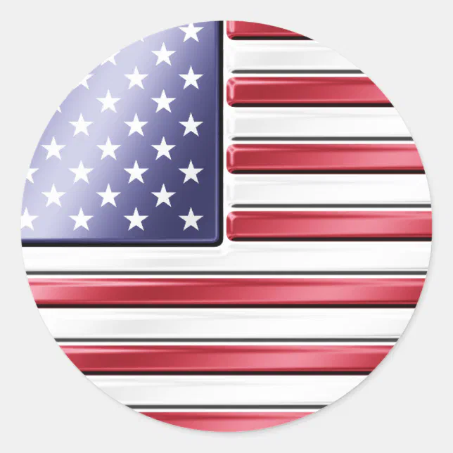 American Flag 2 USA Metallic Classic Round Sticker Zazzle