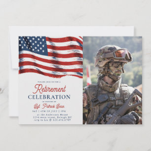 American Flag 4th of July Army Photo Retirement Invitation