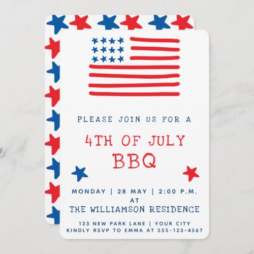 American Flag  4th of July BBQ Invitation