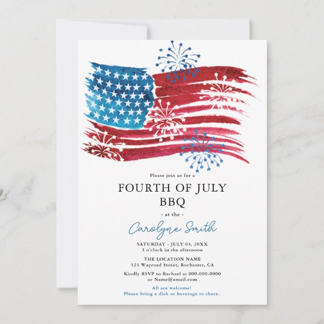 American Flag 4th of July BBQ Party Patriotic Invitation (Front)