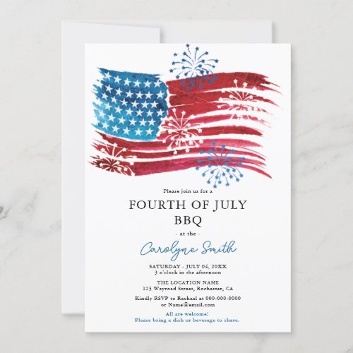 American Flag 4th of July BBQ Party Patriotic Invitation