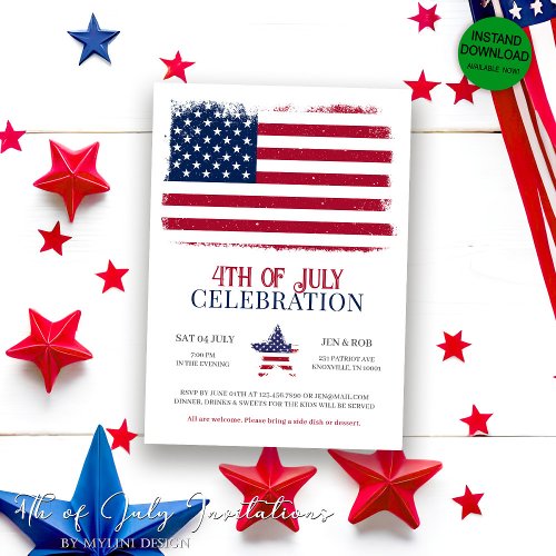 American Flag 4th of July Celebration Invitation