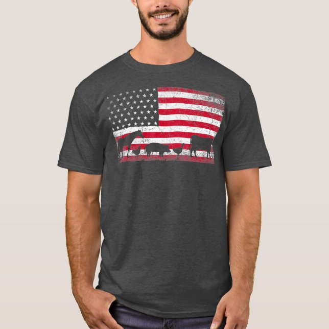 American Flag 4th of July Chicken Horse Cow Pig T-Shirt (Front)