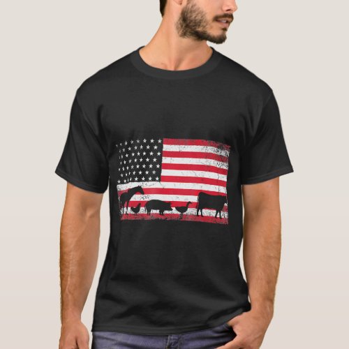 American Flag 4th Of July Chicken Horse Cow Pig T_Shirt