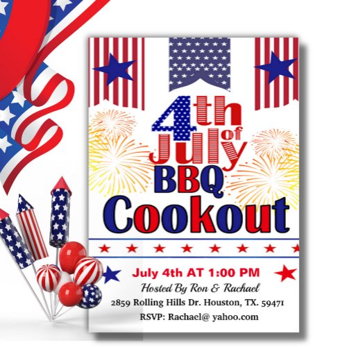 American Flag 4th Of July Cookout Barbecue Invitation