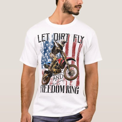 American Flag 4th of July Dirt Bike Motocross Raci T_Shirt