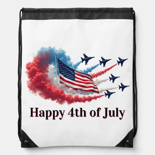 American Flag, 4th of July Drawstring Bag (Front)