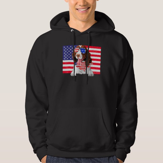 American Flag 4th Of July English Springer Spaniel Hoodie (Front)