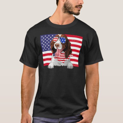 American Flag 4th Of July English Springer Spaniel T_Shirt