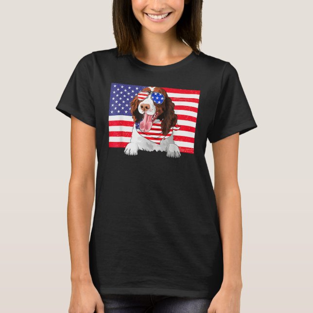 American Flag 4th Of July English Springer Spaniel T-Shirt (Front)