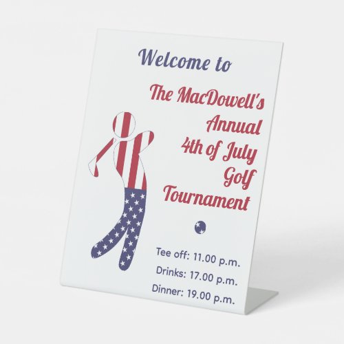 American Flag 4th of July Golf Tournament Welcome  Pedestal Sign