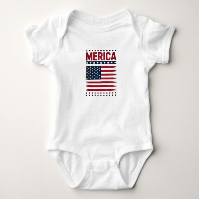 American Flag 4th of July Merica Baby Bodysuit (Front)