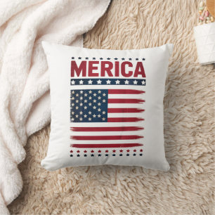 American Flag 4th of July Merica Throw Pillow