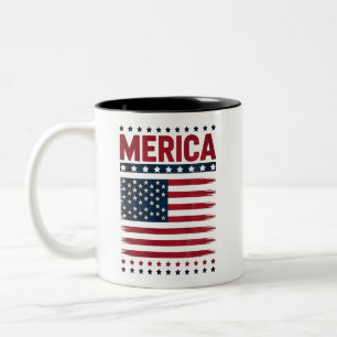 American Flag 4th of July Merica Two-Tone Coffee Mug
