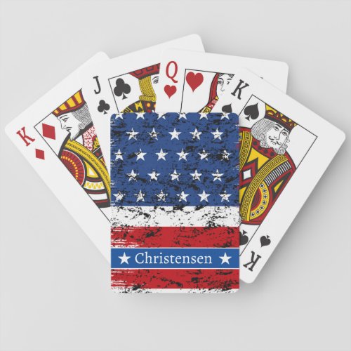 American Flag 4th of July Patriotic Monogram Name Poker Cards